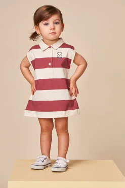Vestido polo de rayas rosa