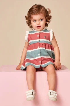 Vestido polo de rayas tricolor verde