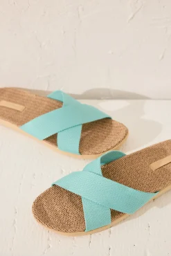 Zapatillas casa rafia turquesa