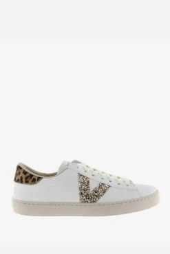 Zapatillas de efecto piel Victoria Berlín con logotipo de glitter y trasera animal print