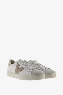 Zapatillas de piel Victoria Berlín con piezas en contraste y puntera de serraje