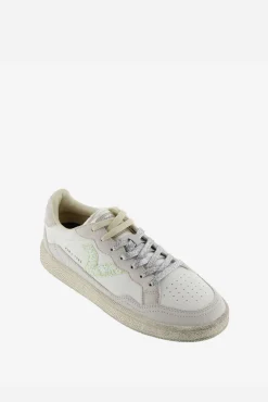 Zapatillas deportivas de mujer con piezas metalizadas y logotipo de glitter